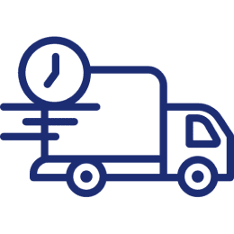 Delivery truck with clock icon.