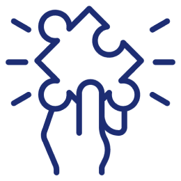 Hand holding a puzzle piece icon.